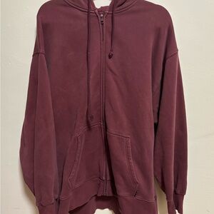 TNA Aritzia Maroon Zip-Up Sweatshirt